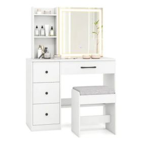 White Vanity Desk And Stool Set With Sliding Mirror & 3-Mode LED Light Strip, Anti-Toppling Dressing Table With Ample Storage (Option: Defaulttitle) White Vanity Desk And Stool Set With Sliding Mirror & 3-Mode LED Light Strip, Anti-Toppling Dressing Table With Ample Storage (Option: Defaulttitle)